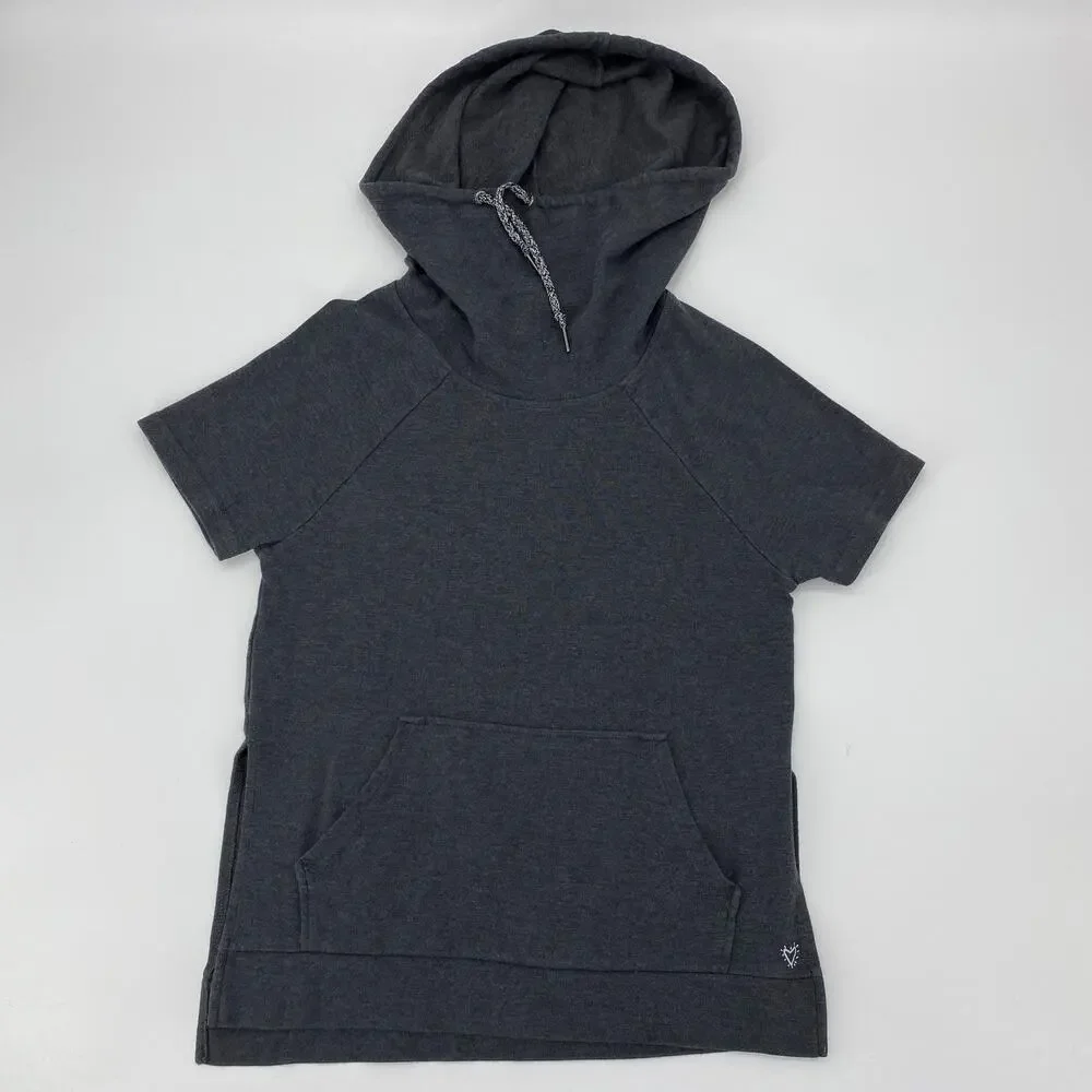 BETSEY JOHNSON Grey Short Sleeve Hoodie Size S Cowl Neck Athletic Knit Top